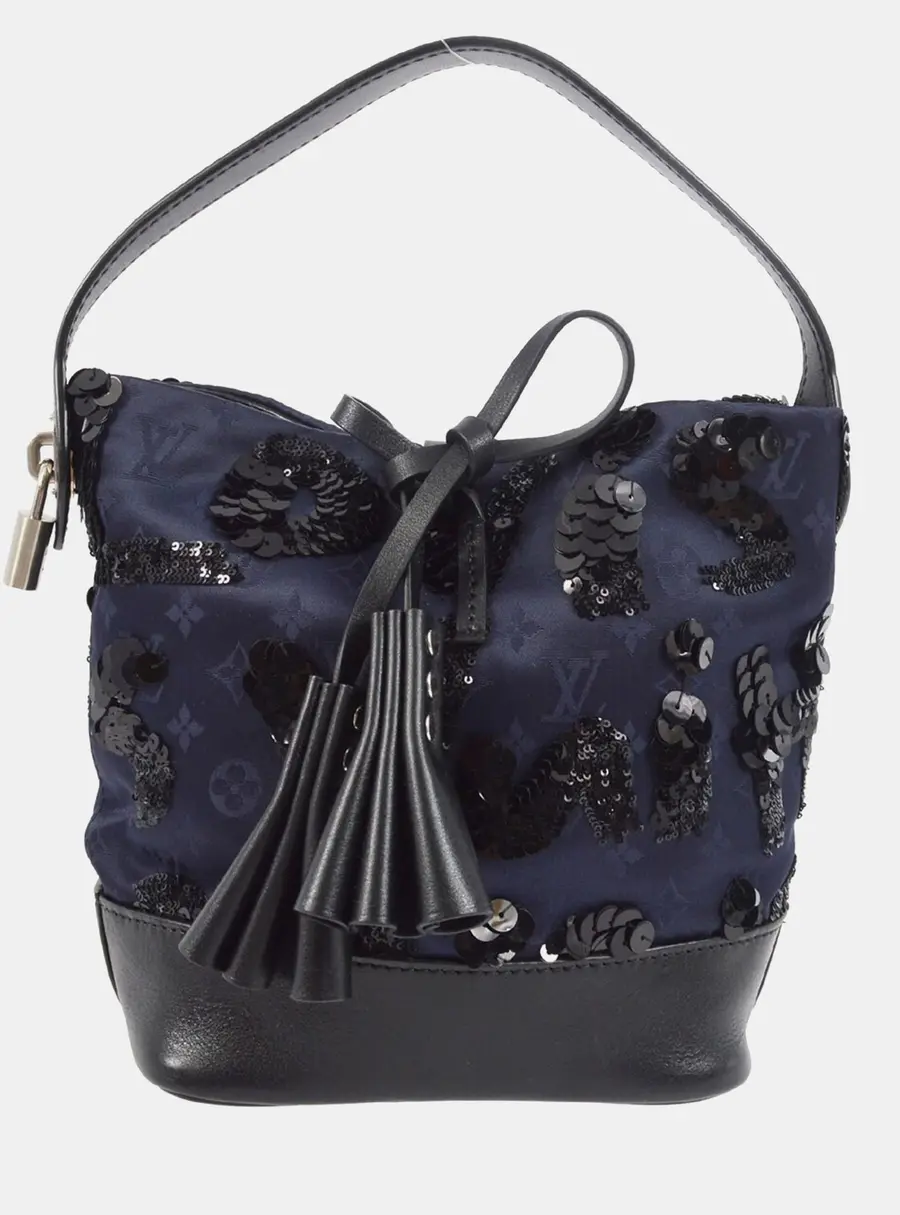 Louis Vuitton NN14 Spotlight PM Navy Monogram Satin Sequin Bucket Bag