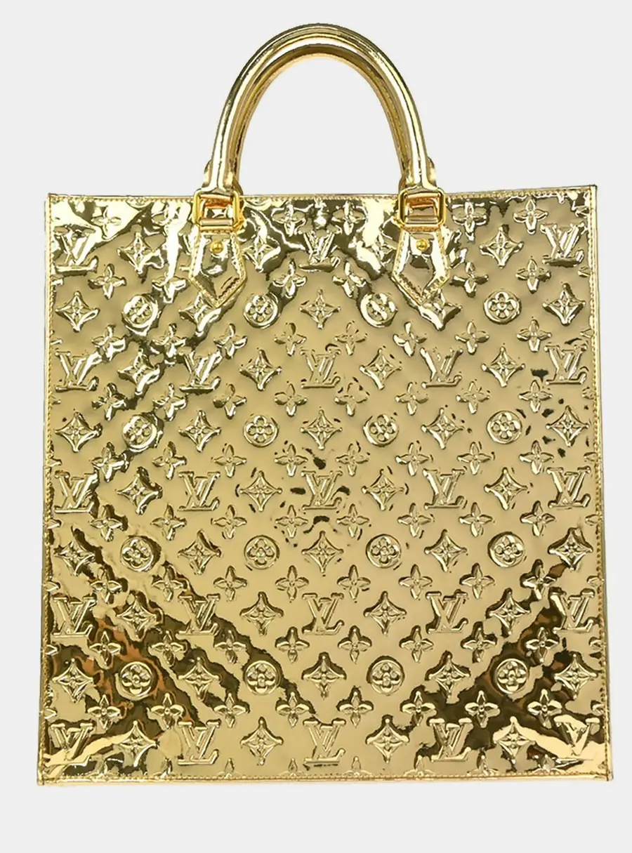 Louis Vuitton Monogram Miroir Sac Plat Gold Mirror Vinyl Top Handle Bag