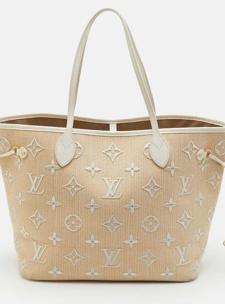 Louis Vuitton Neverfull MM Beige/Whiten Cotton Monogram Embroidered Bag