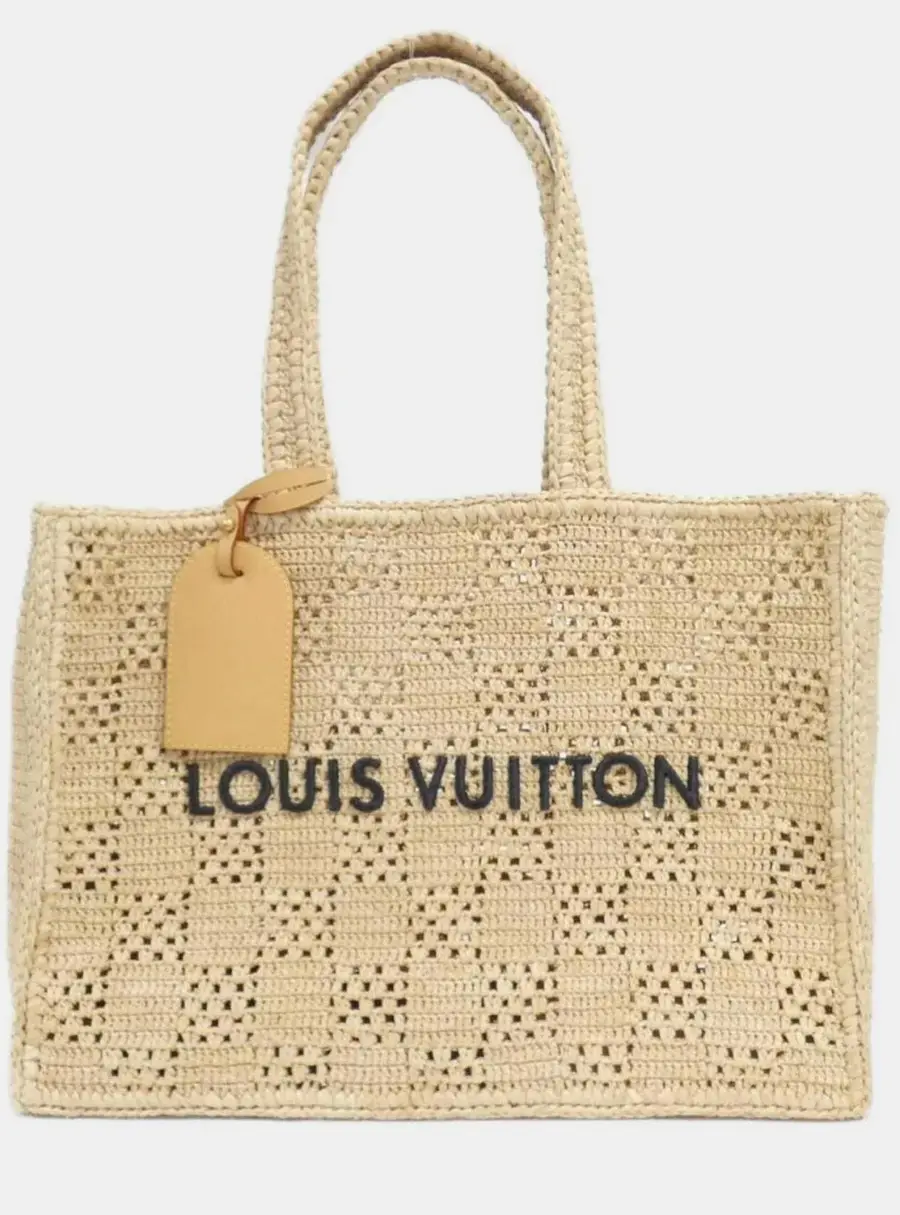 Louis Vuitton Damier Raffia Summer Shopper Tote MM Natural Beige Raffia Totes Bag