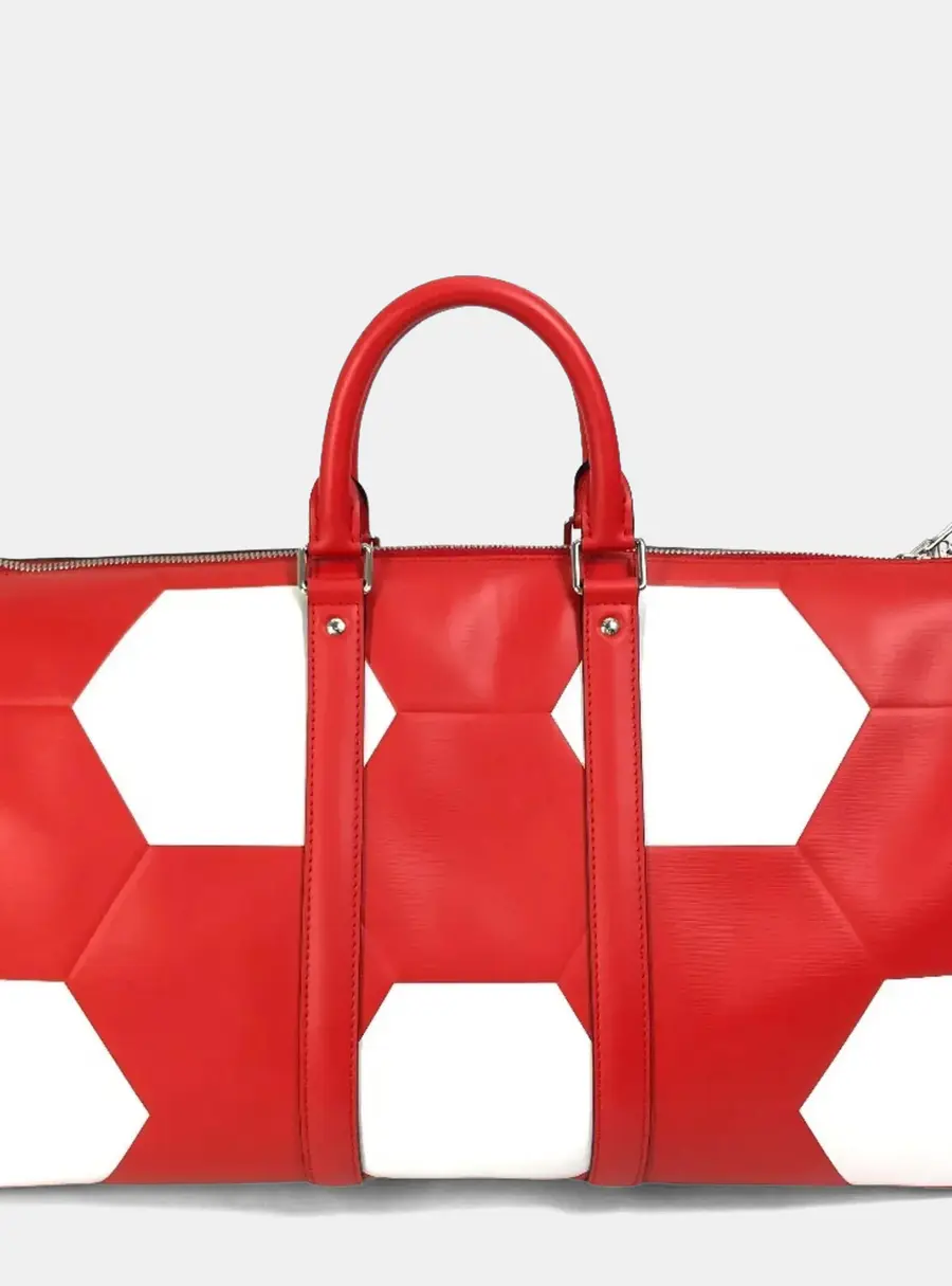 Louis Vuitton Keepall Bandouliere 50 Red White Epi Leather Travel Bag