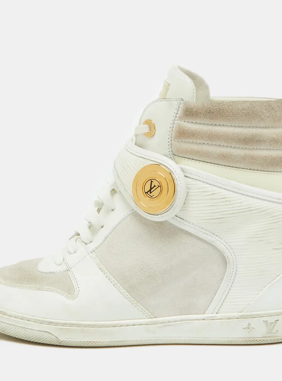 Louis Vuitton White Epi Leather and Suede Postmark Wedge Sneakers Size 39