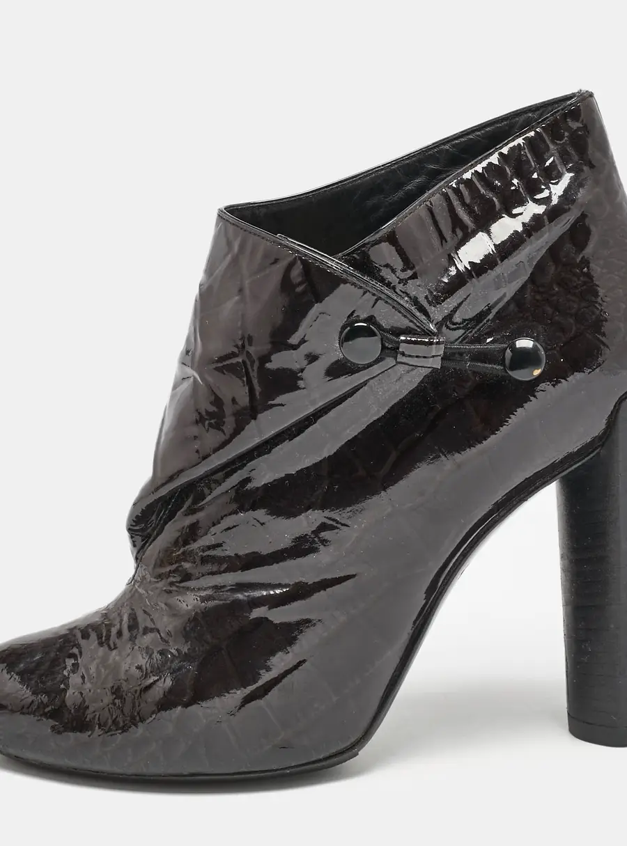 Louis Vuitton Black Croc Embossed Patent Leather Cornelia Booties Size 38.5