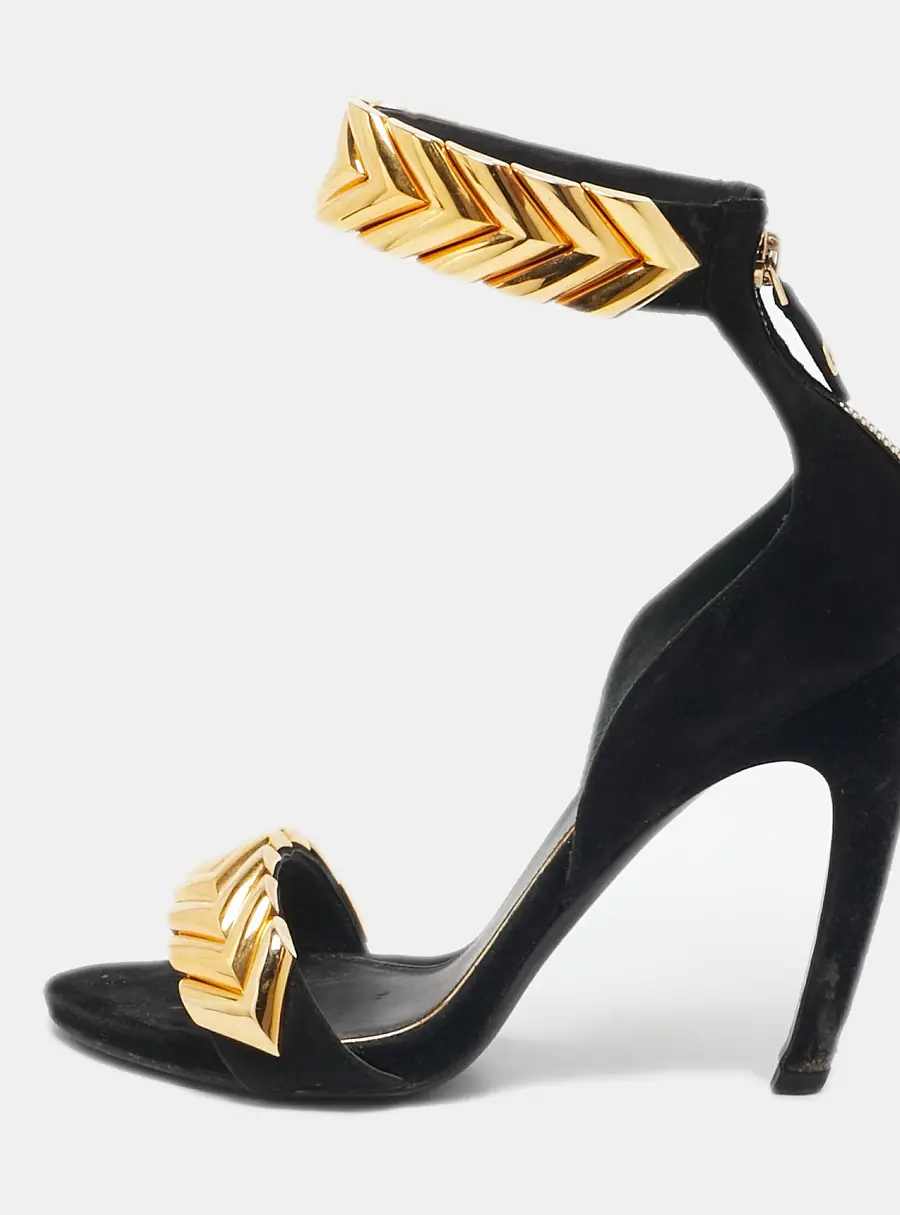 Louis Vuitton Black Suede Embellished Ankle Strap Sandals Size 38