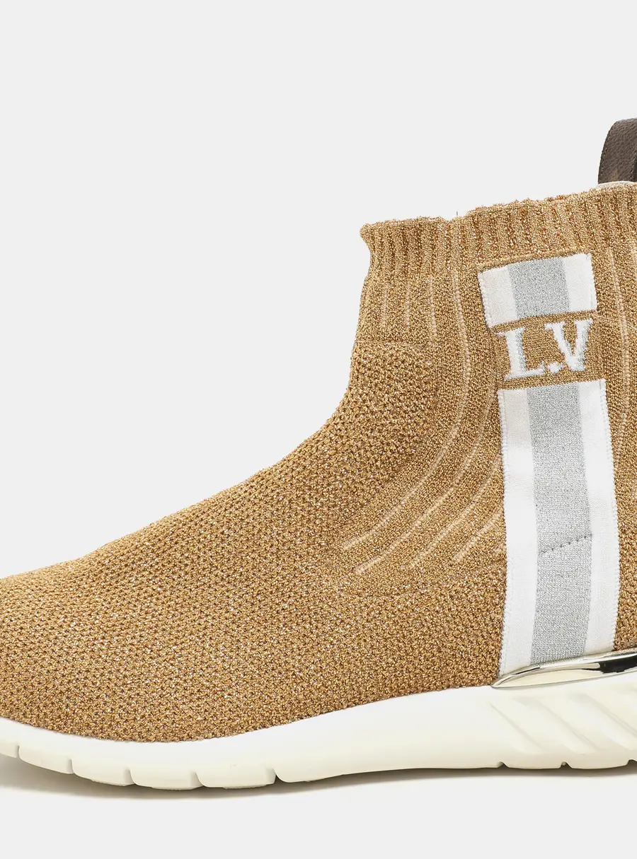 Louis Vuitton Gold Lurex Knit Fabric Aftergame High Top Sneakers Size 37