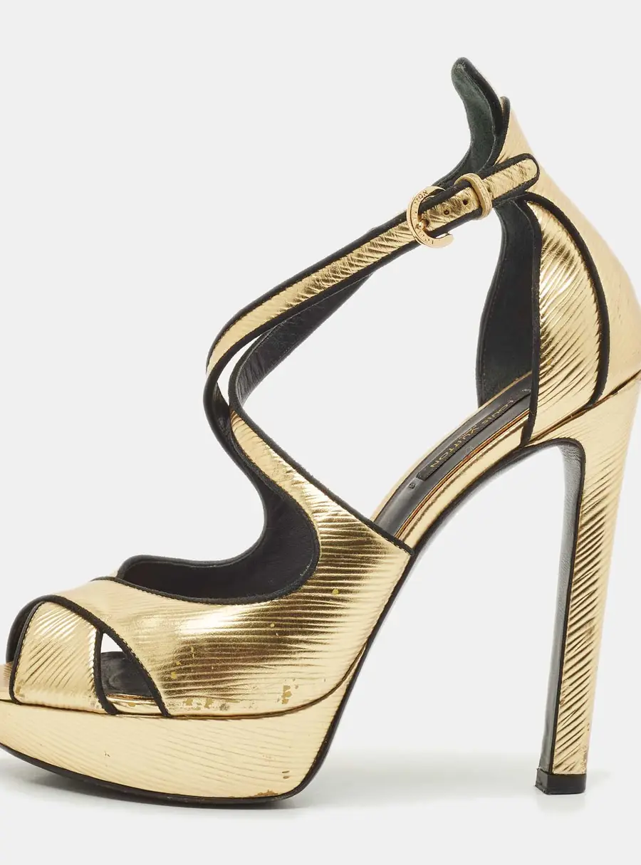 Louis Vuitton Gold Epi Leather Majestic Platform Sandals Size 38