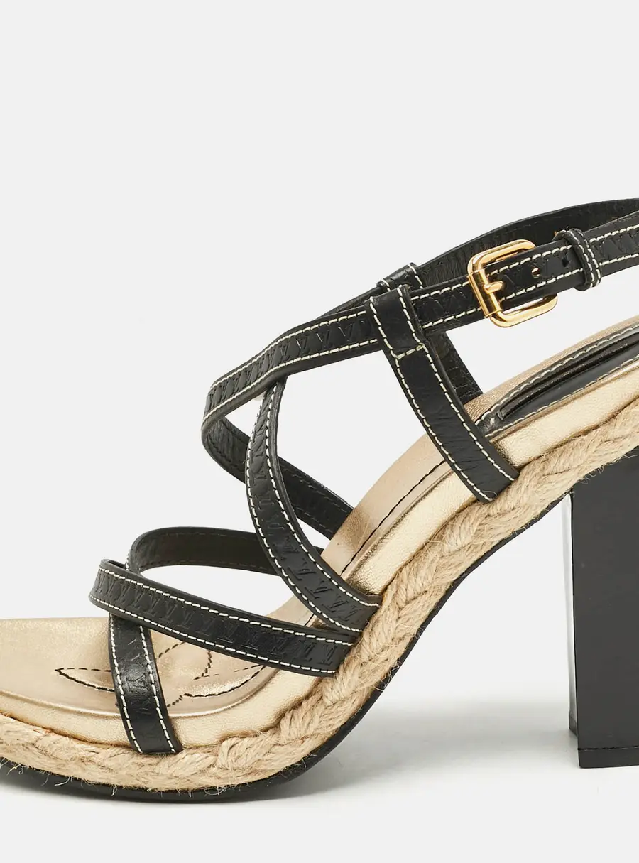 Louis Vuitton Black Monogram Leather Ankle Strap Sandals Size 38