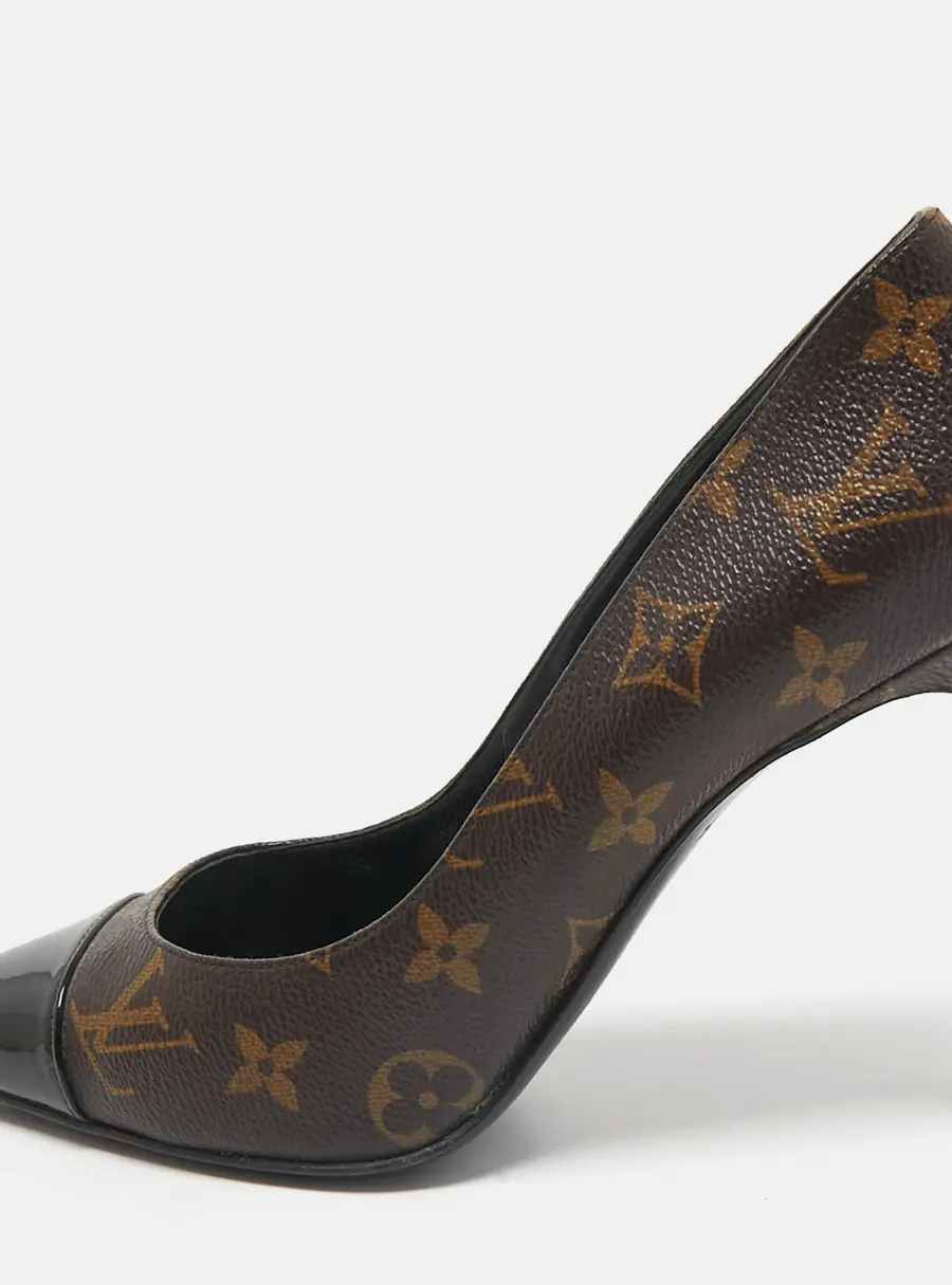 Louis Vuitton Brown Coated Canvas and Patent Leather Cheri Pumps Size 39.5