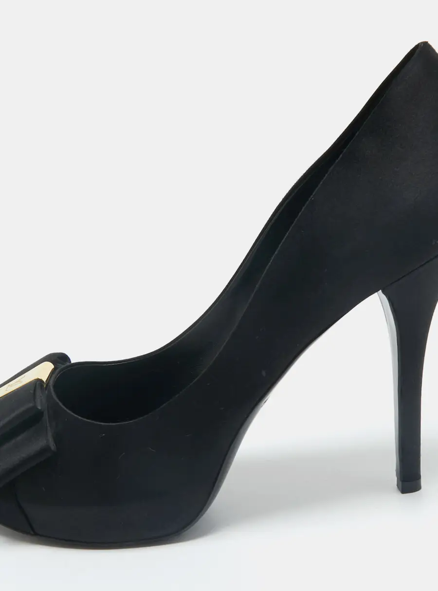 Louis Vuitton Black Satin Peep Toe Platform Pumps Size 40.5