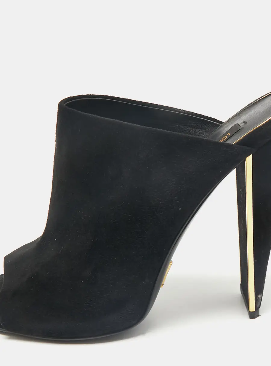 Louis Vuitton Black Suede Block Heel Mules Size 38