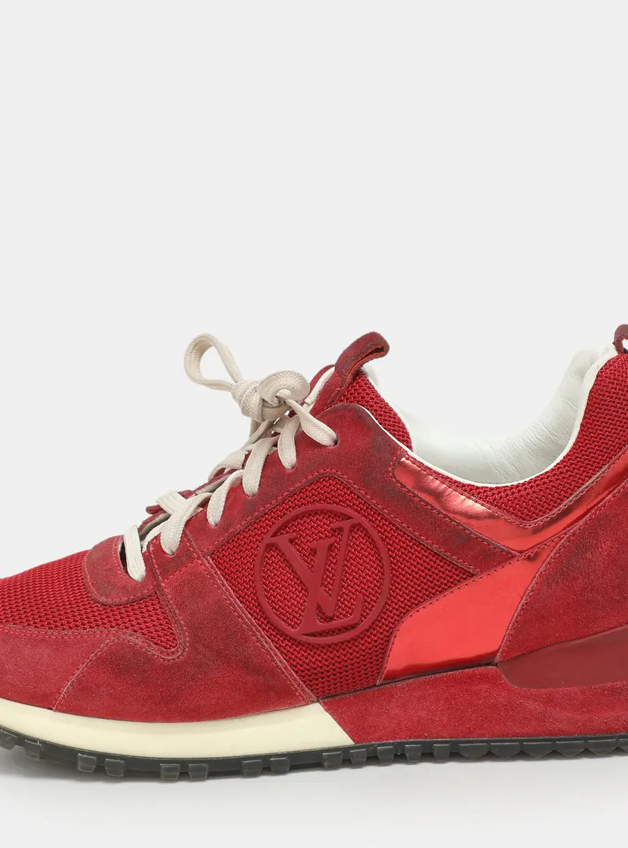 Louis Vuitton Run Away Size 35.5 Red Leather, Mesh and Suede Low Top Sneakers