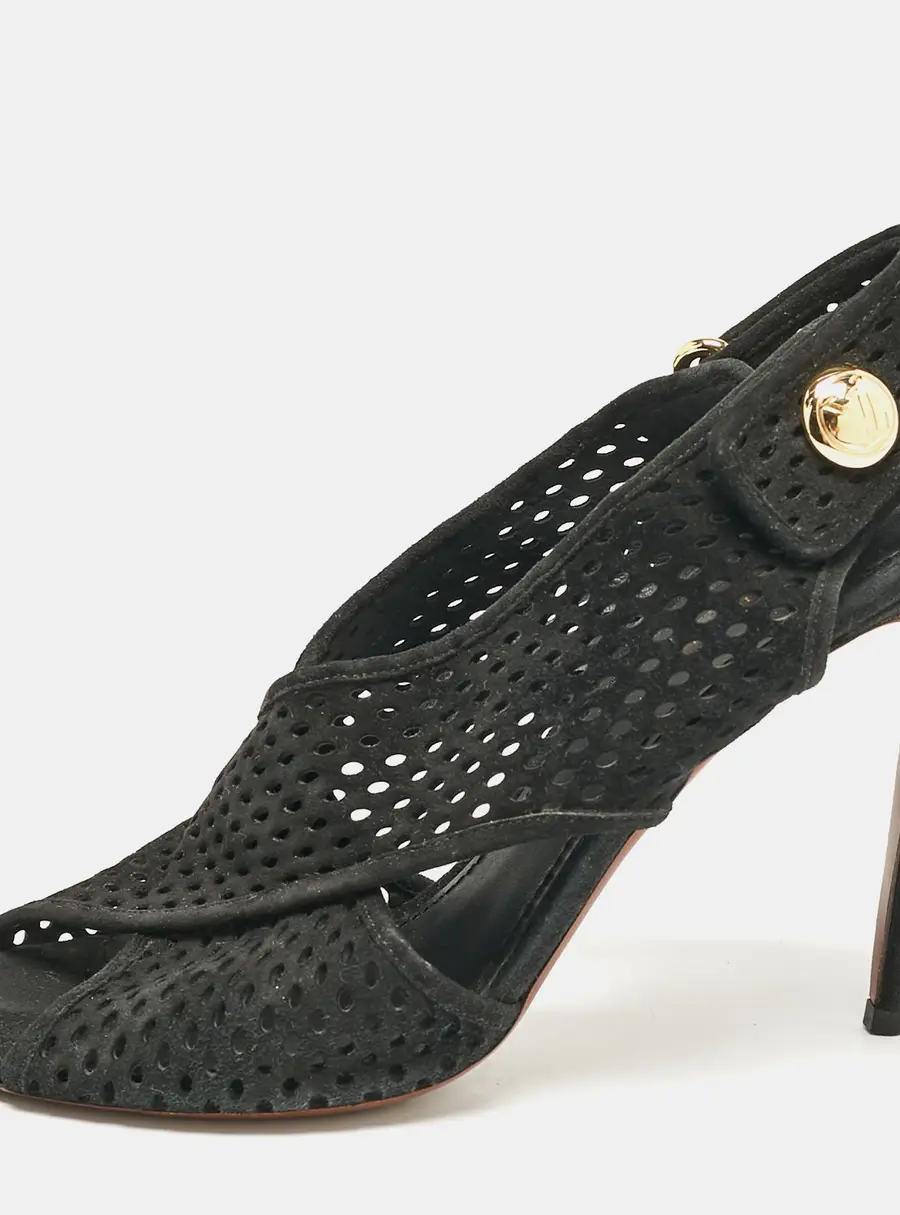 Louis Vuitton Black Suede Open Toe Slingback Sandals Size 41