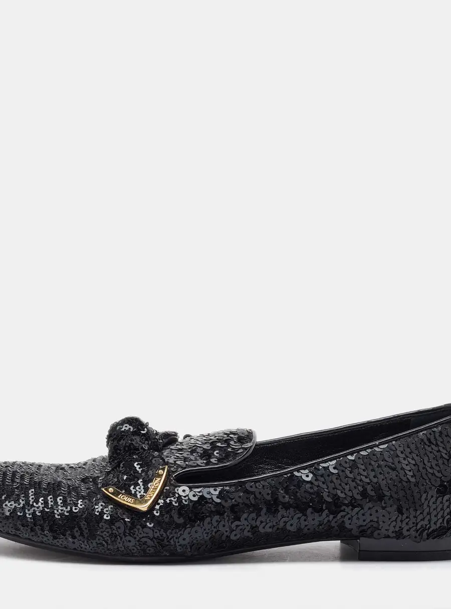 Louis Vuitton Black Sequins Amulet Bow Detail Smoking Slippers Size 37.5