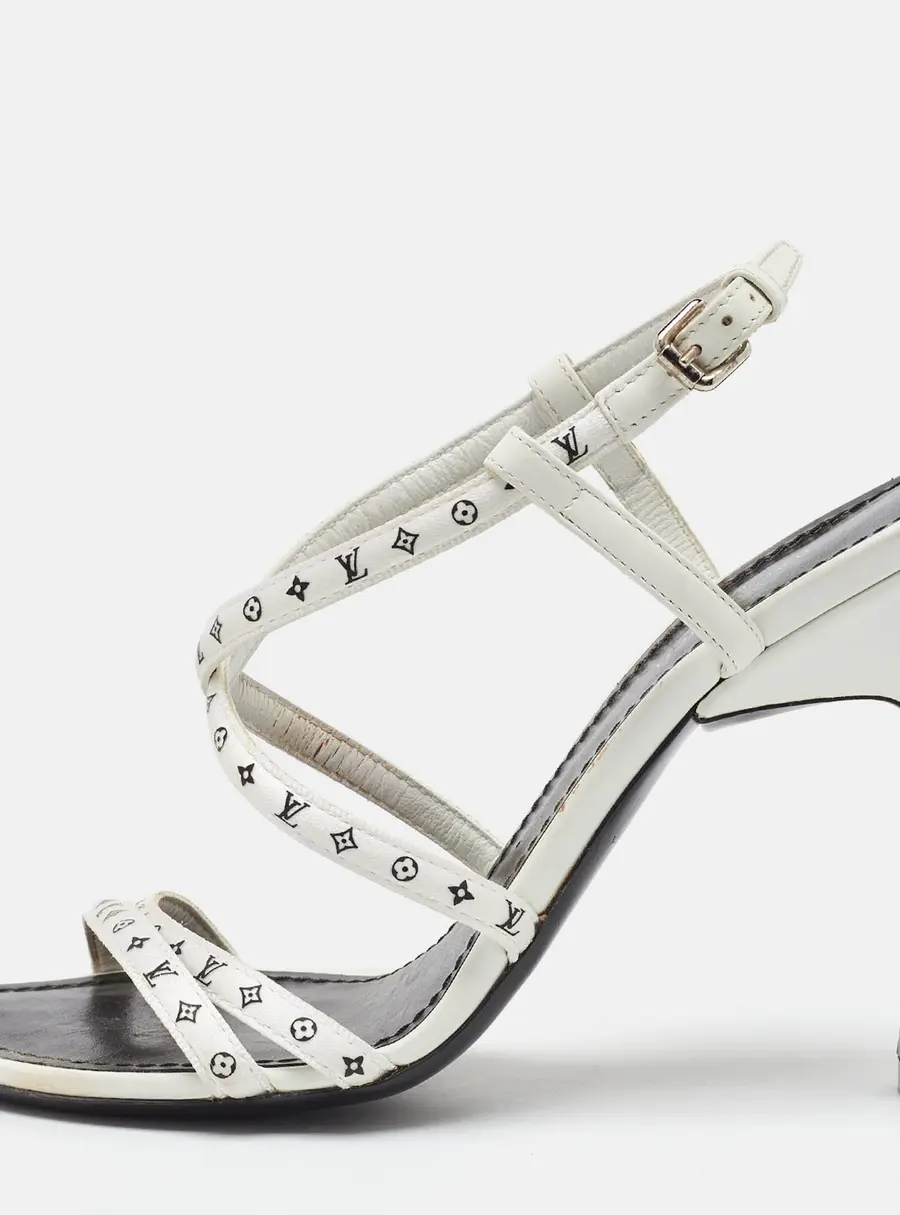  Louis Vuitton White Monogram Satin Citizen Strappy Sandals Size 36