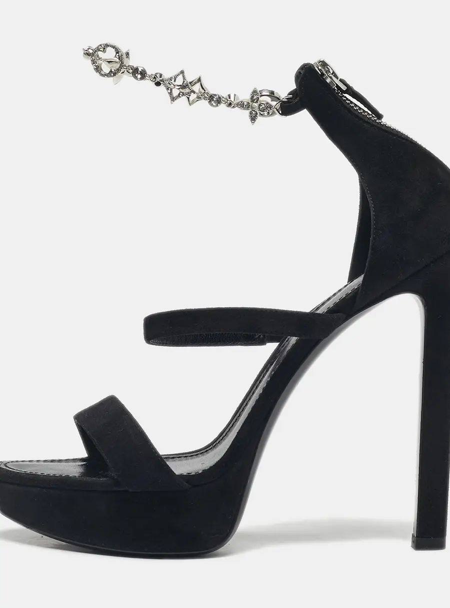 Louis Vuitton Black Suede Ankle Strap Platform Sandals Size 38