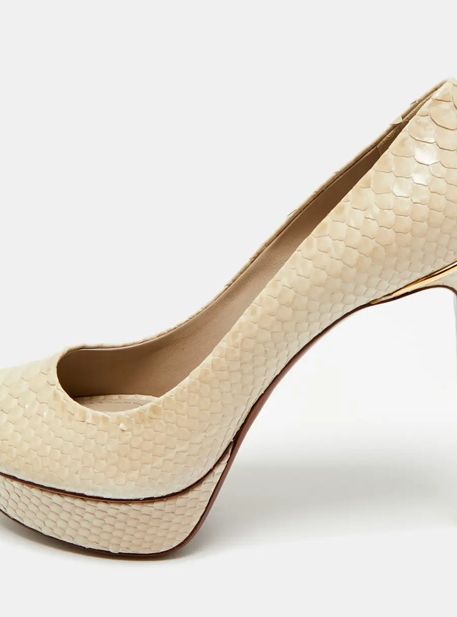 Louis Vuitton Cream Python Leather Miss Peep Toe Pumps Size 40