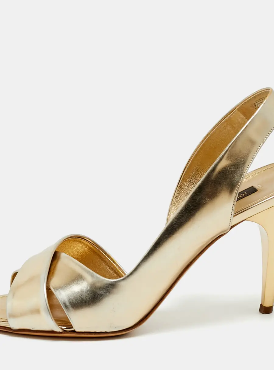 Louis Vuitton Barbara Size 36.5 Gold Leather D'orsay Slingback Sandals