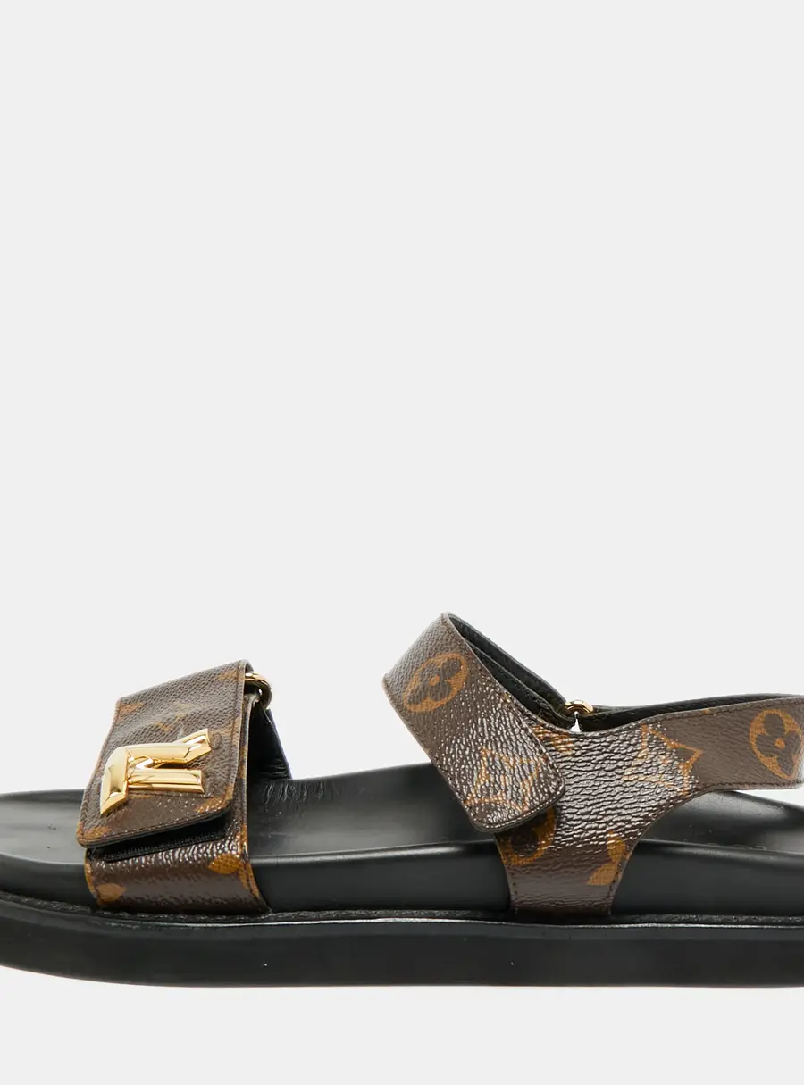 Louis Vuitton Sunset Size 38 Brown Coated Canvas Slingback Sandals