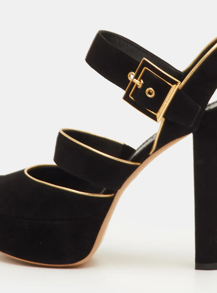Louis Vuitton Mowani Size 39.5 Black Suede Peep Toe Platform Sandals