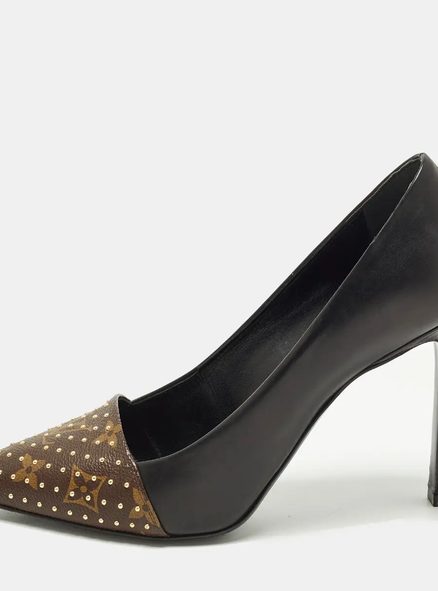 Louis Vuitton Ch&eacute;rie Size 39 Black/Brown Monogram Canvas and Leather Pumps