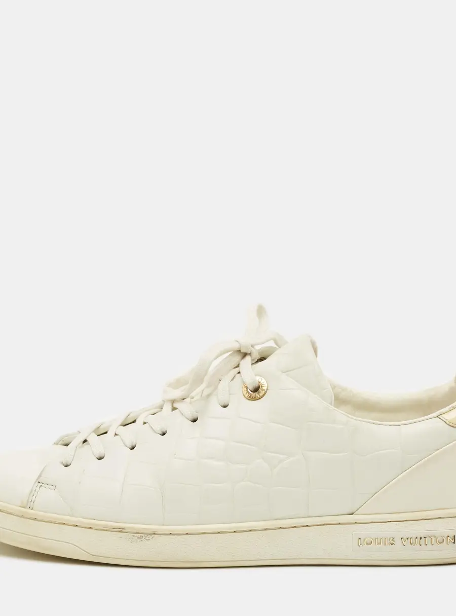 Louis Vuitton Frontrow Size 40 White Croc Embossed Leather Lace Up Sneakers