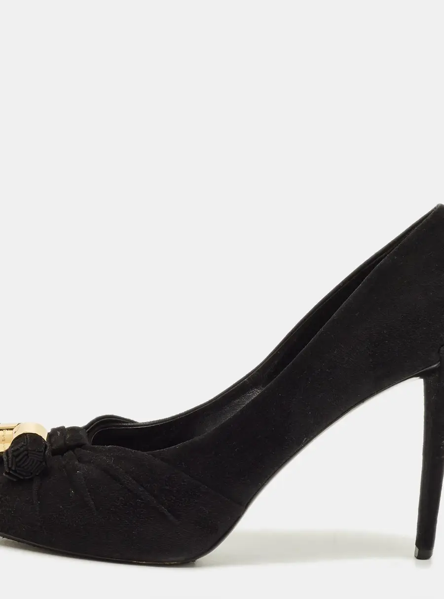 Louis Vuitton Size 41 Black Suede Knot Confident Tassel Platform Pumps
