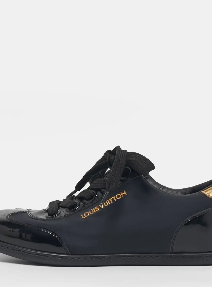 Louis Vuitton Size 35.5 Black Neoprene and Patent Leather Low Top Sneakers