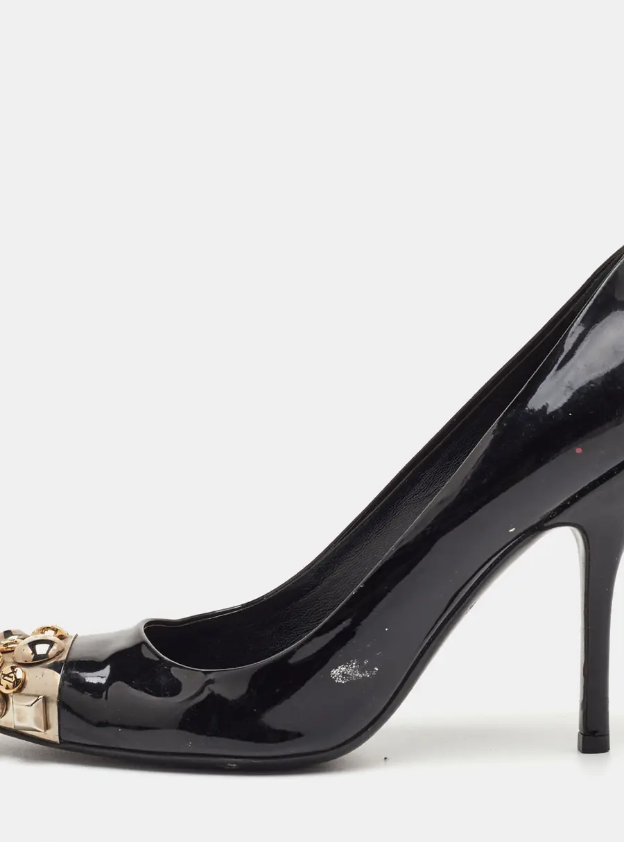 Louis Vuitton Bernice Size 38.5 Black Patent Leather Studded Pointed Toe Pumps