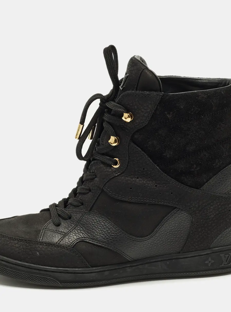 Louis Vuitton Cliff Size 38.5 Black Monogram Suede and Leather High Top Sneakers