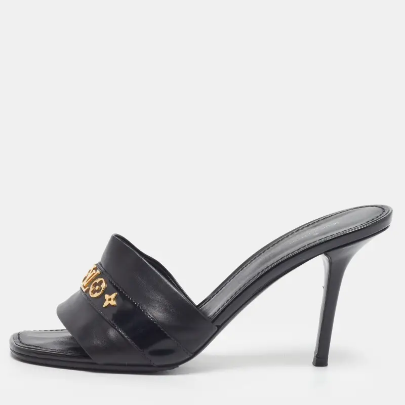 Louis Vuitton Black Leather Revival Slide Sandals Size 39