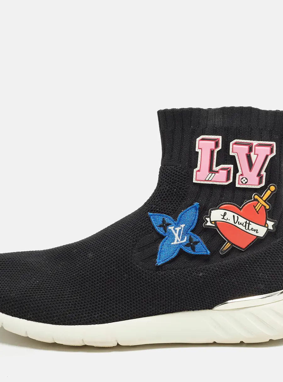 Louis Vuitton Size 40 Black Knit Fabric Star Patch Sock High Top Sneakers
