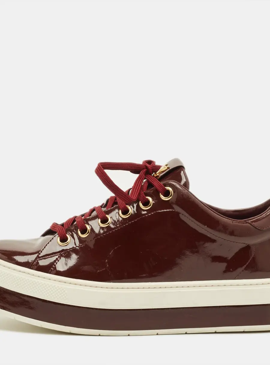 Louis Vuitton Size 40 Burgundy Patent Leather Lace Up Platform Sneakers