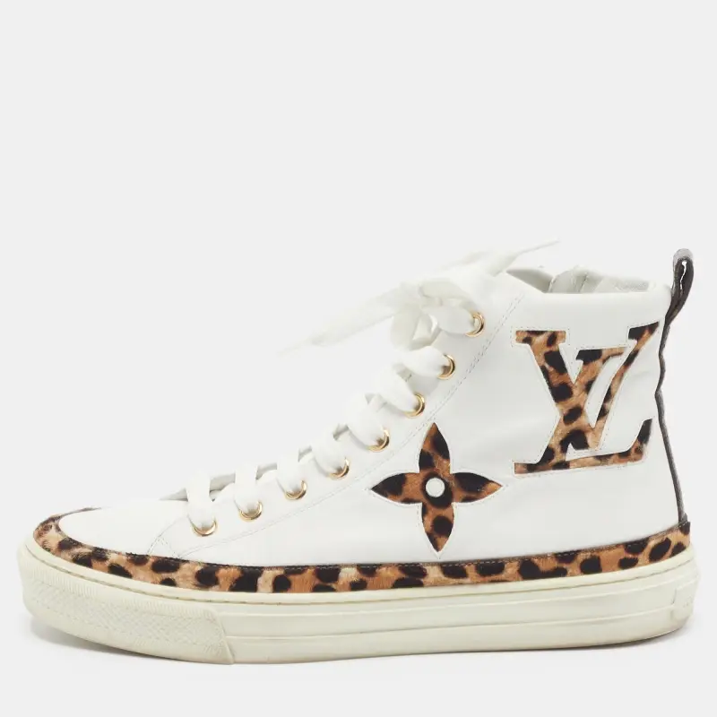 Louis Vuitton White Calf Hair and Leather Stellar High Top Sneakers Size 36
