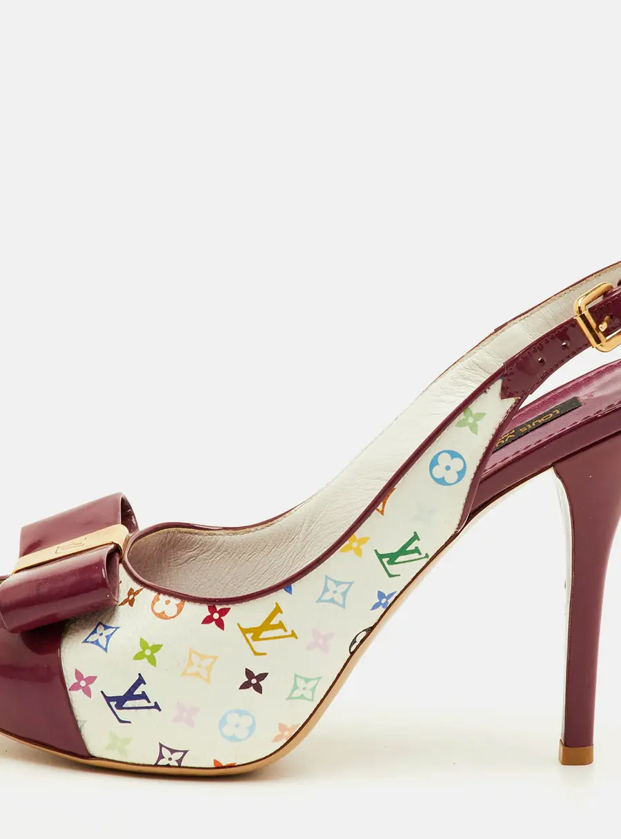 Louis Vuitton Shirley Bow Size 38 Multicolore Monogram Canvas and Patent Leather Slingback Sandals