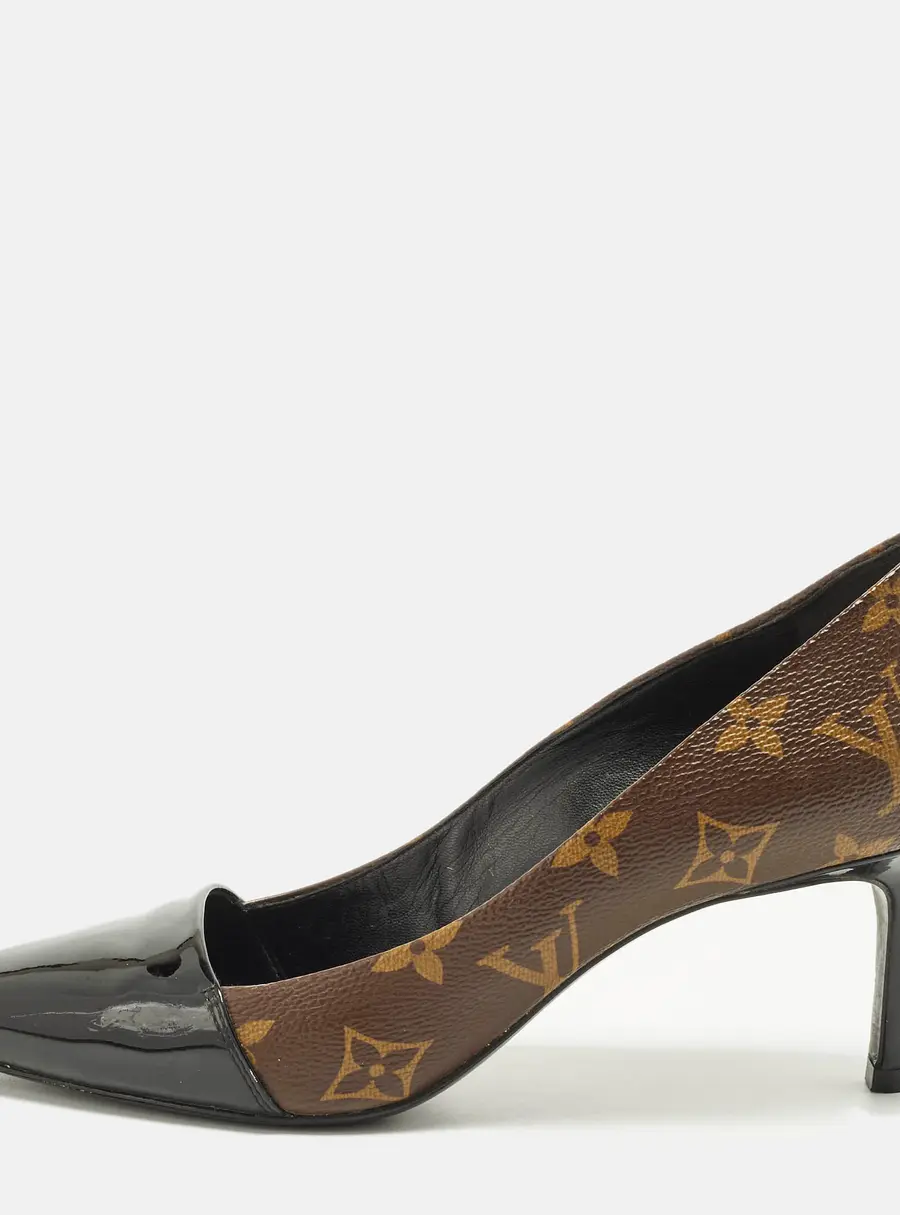 Louis Vuitton Fetish Size 37.5 Brown Coated Canvas And Patent Leather Pumps