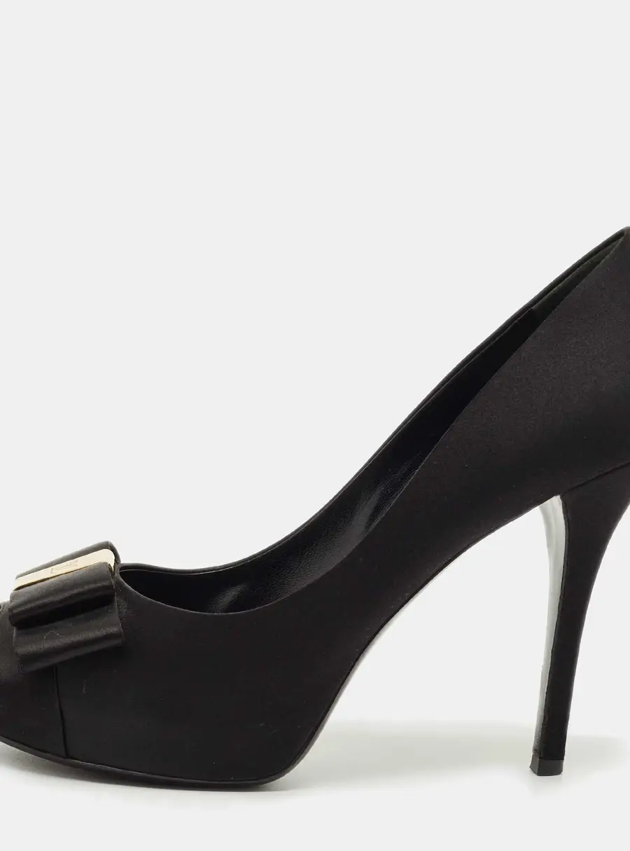 Louis Vuitton Black Satin Bow Peep Toe Pumps Size 40.5
