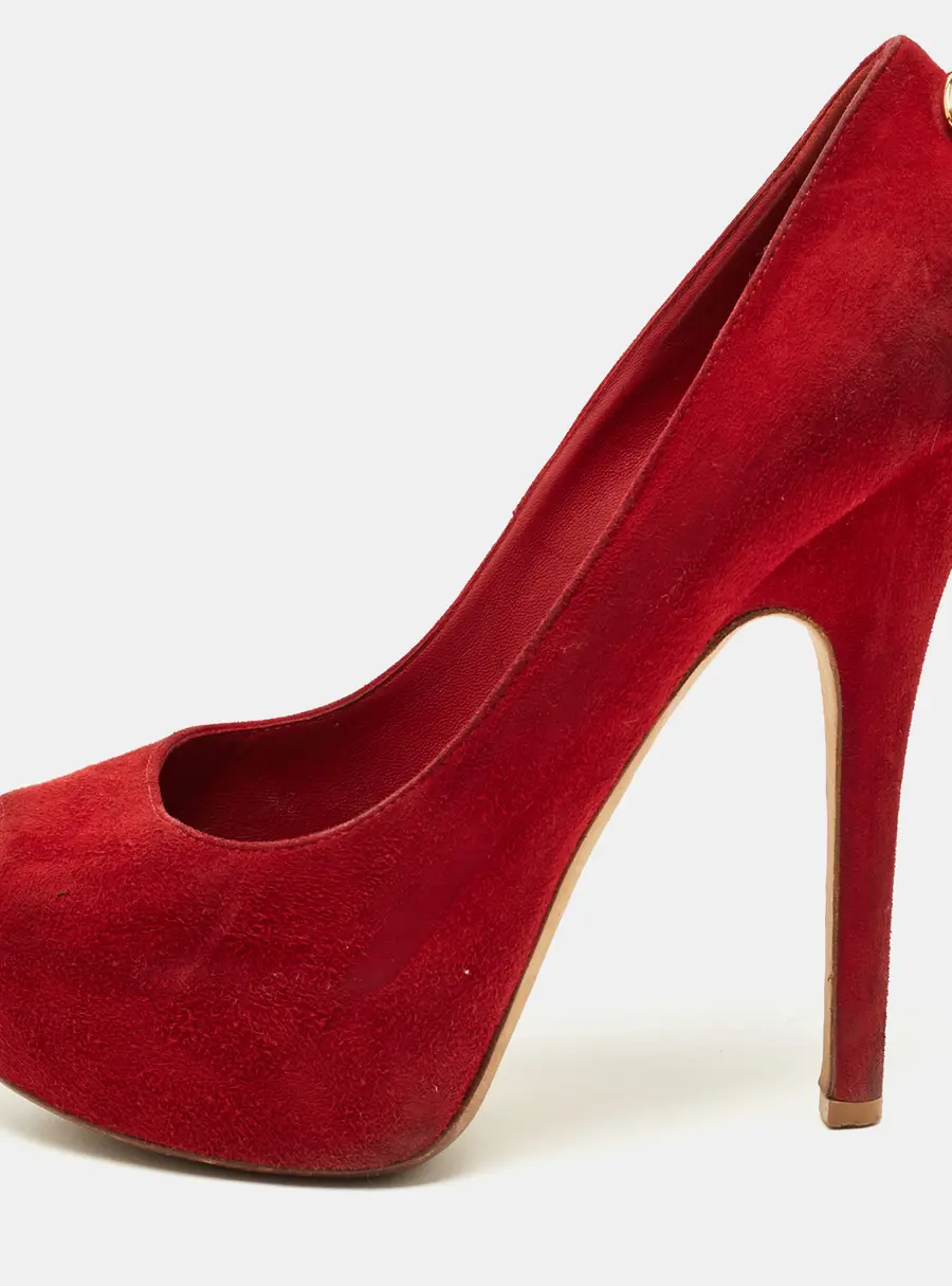 Louis Vuitton Red Suede Oh Really! Platform Peep Toe Pumps Size 38