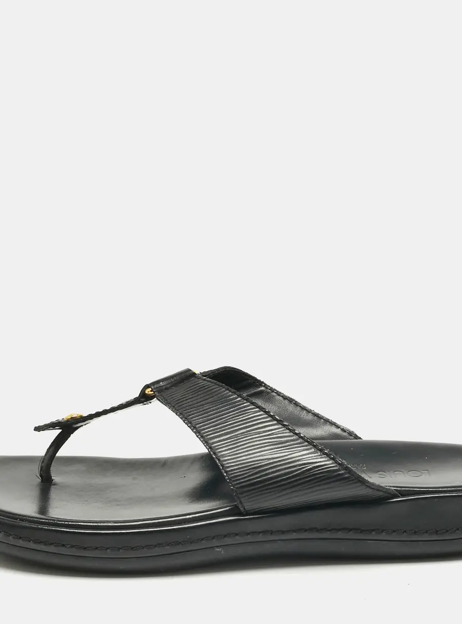 Louis Vuitton Black Leather Thong Sandals Size 39.5