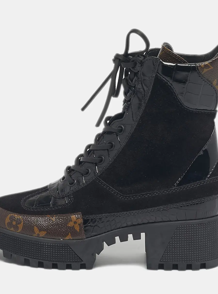 Louis Vuitton Two Tone Monogram Canvas and Leather Laureate Ankle Length Boots Size 36.5