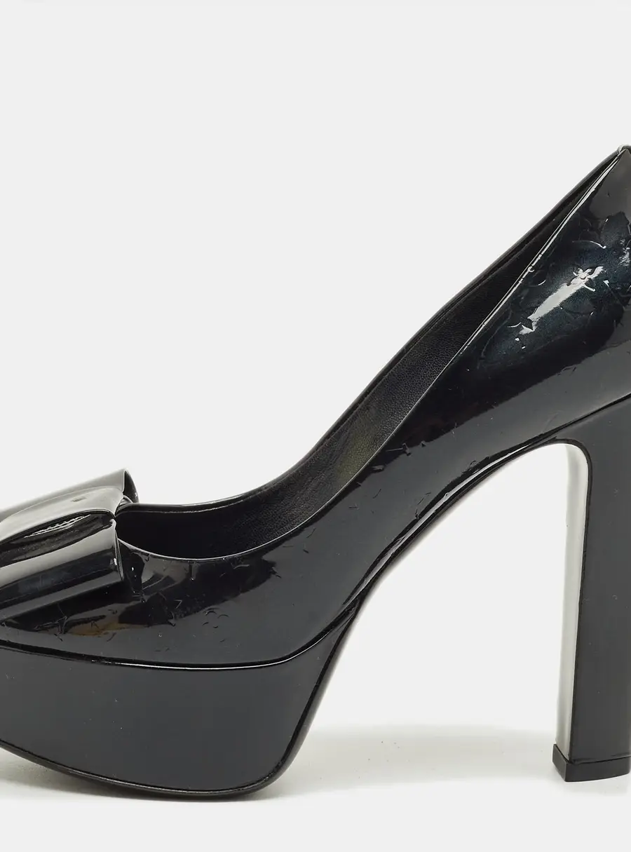 Louis Vuitton Black Monogram Patent Leather Bow Platform Pumps Size 38