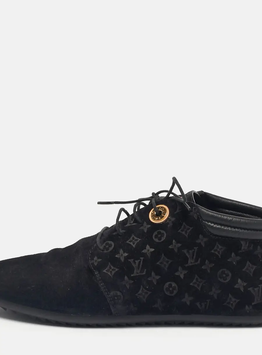 Louis Vuitton Black Monogram Suede Lace Up Sneakers Size 36