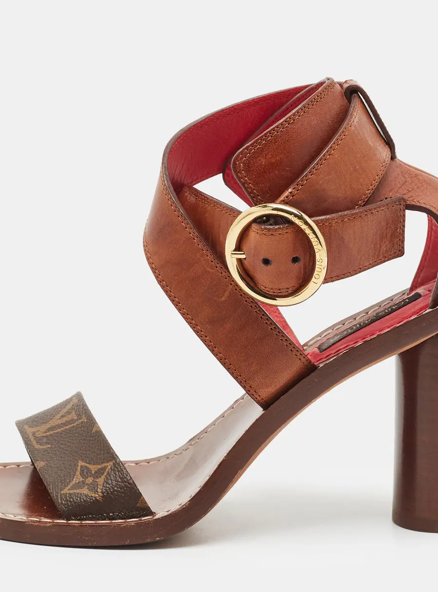 Louis Vuitton Ocean Drive Size 36 Brown Monogram Canvas and Leather Ankle Strap Sandals