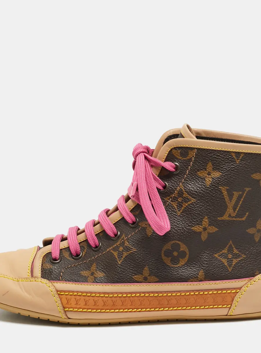 Louis Vuitton Match Up Size 36 Brown Monogram Canvas and Leather High Top Sneakers