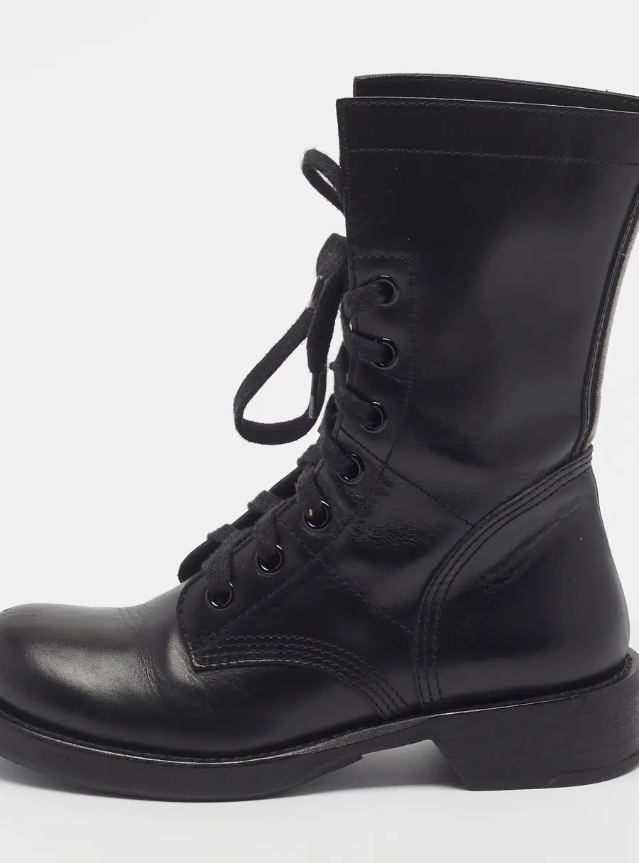 Louis Vuitton Size 36.5 Black/Brown Leather and Monogram Canvas Combat Boots