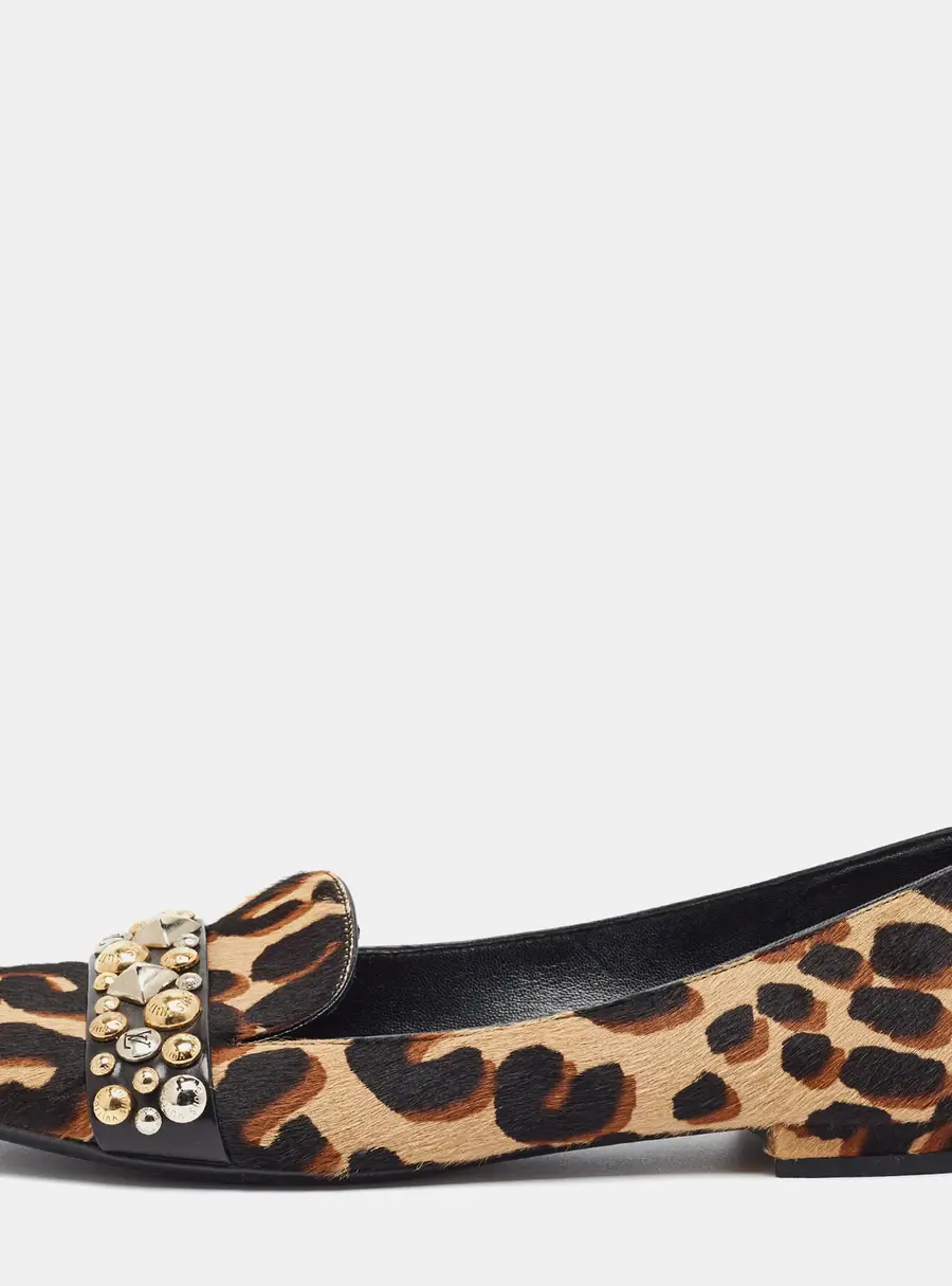 Louis Vuitton Size 37.5 Brown/Black Leopard Print Calf Hair Embellishment Smoking Slippers