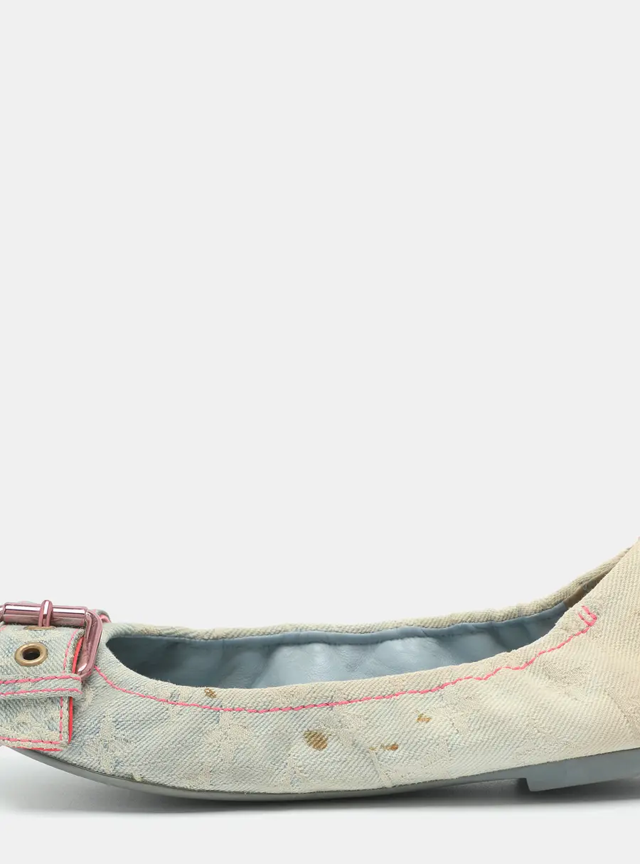 Louis Vuitton Size 37 Blue Monogram Denim Scrunch Buckle Ballet Flats