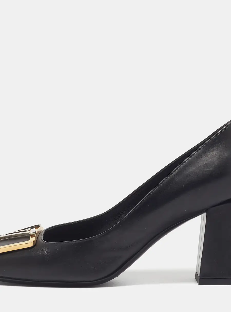 Louis Vuitton Madeleine Size 38 Black Leather Block Heel Pumps