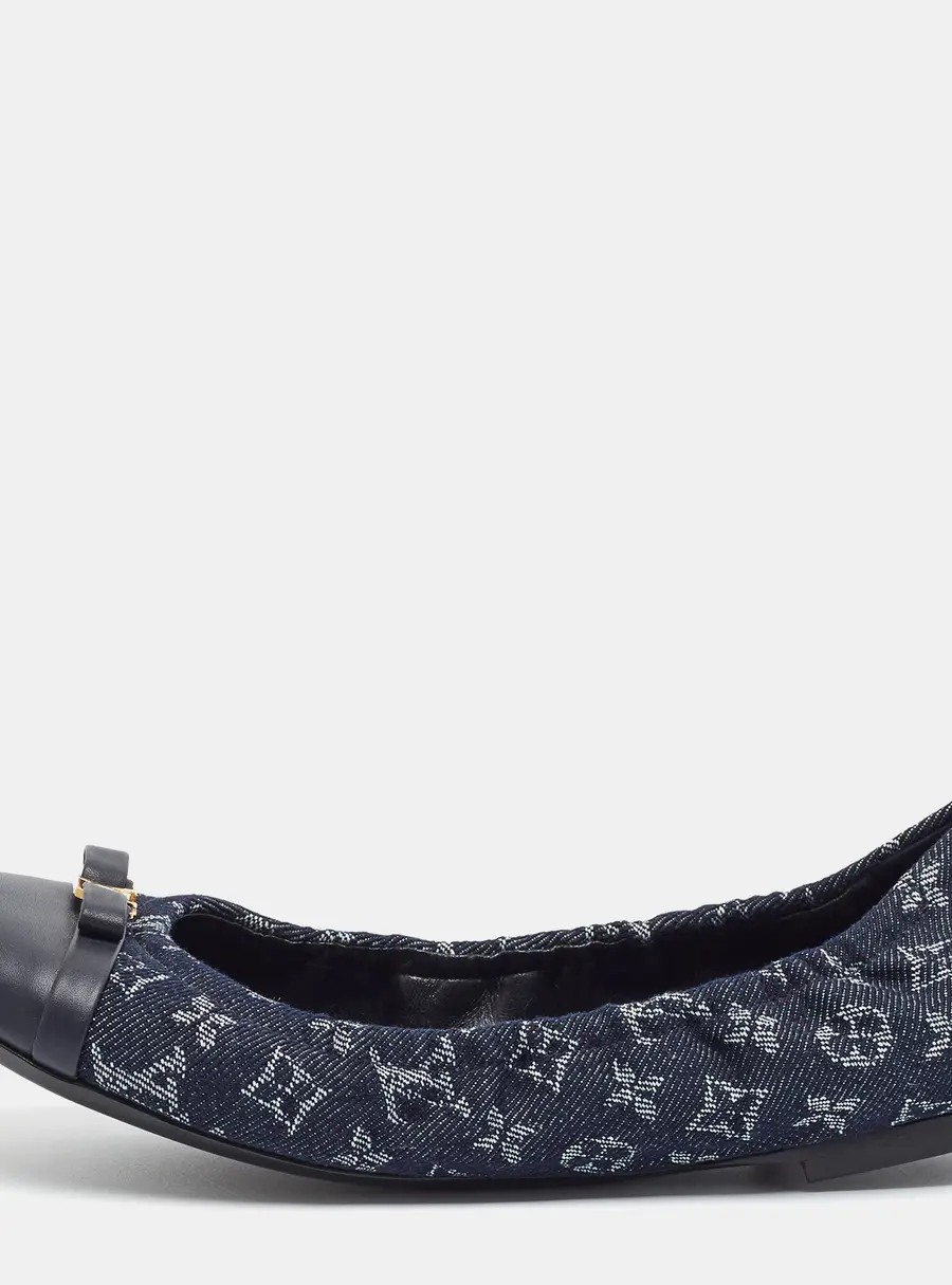 Louis Vuitton Elba Size 38 Navy Blue Monogram Denim and Leather Ballet Flats