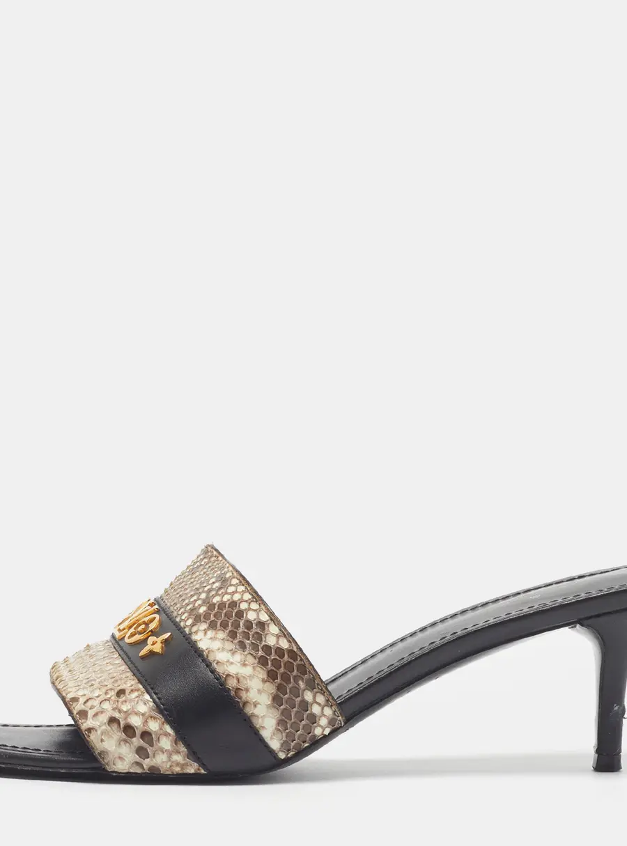 Louis Vuitton Size 39 Tricolor Leather and Python Logo Slide Sandals