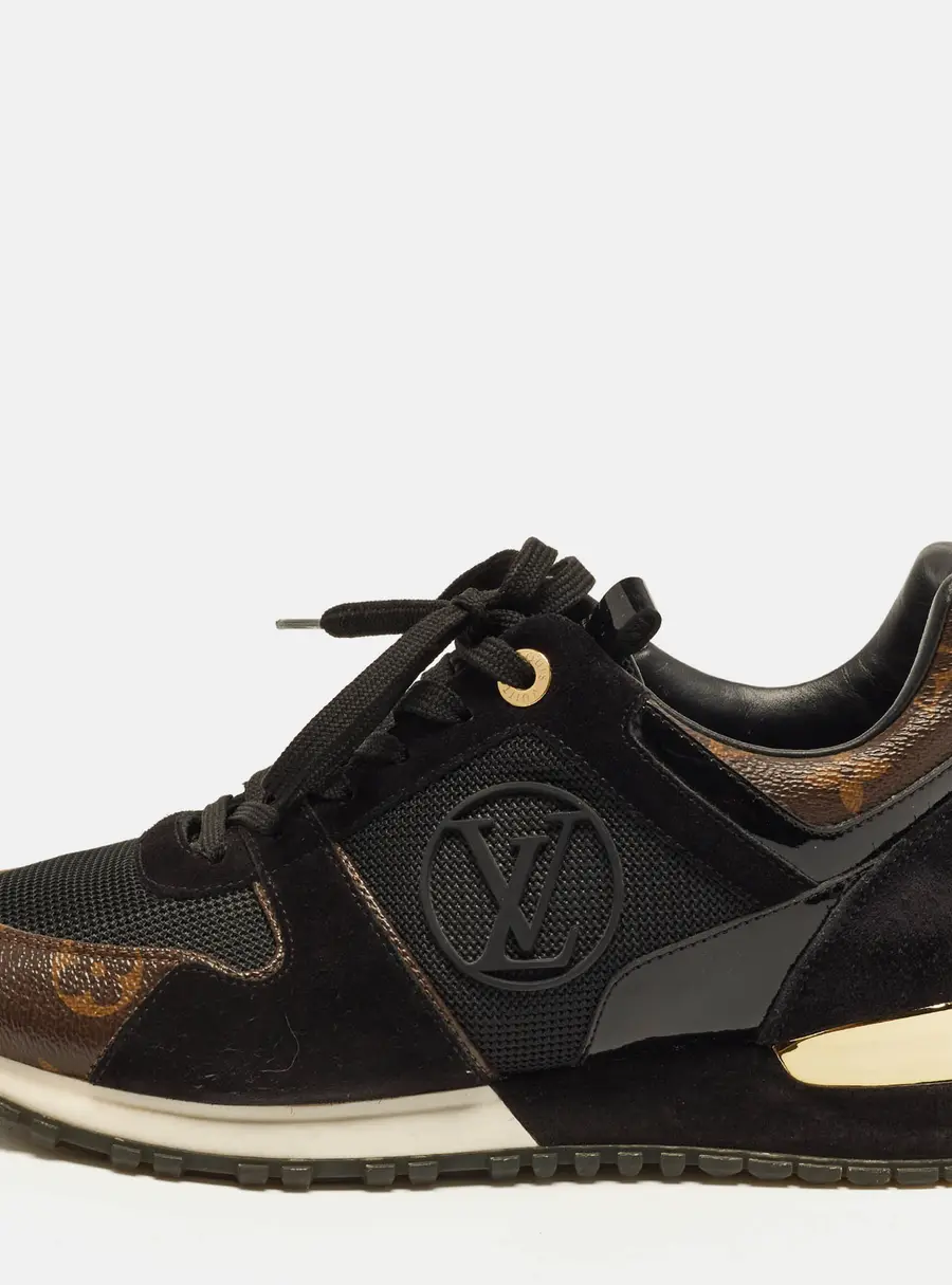 Louis Vuitton Run Away Size 37 Black/Brown Monogram Canvas and Mesh and Suede Low Top Sneakers